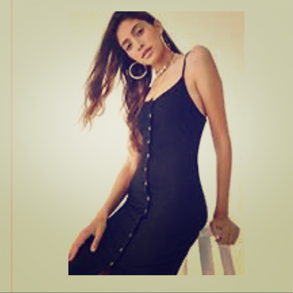 Forever 21 black ribbed cami bodycon midi dress